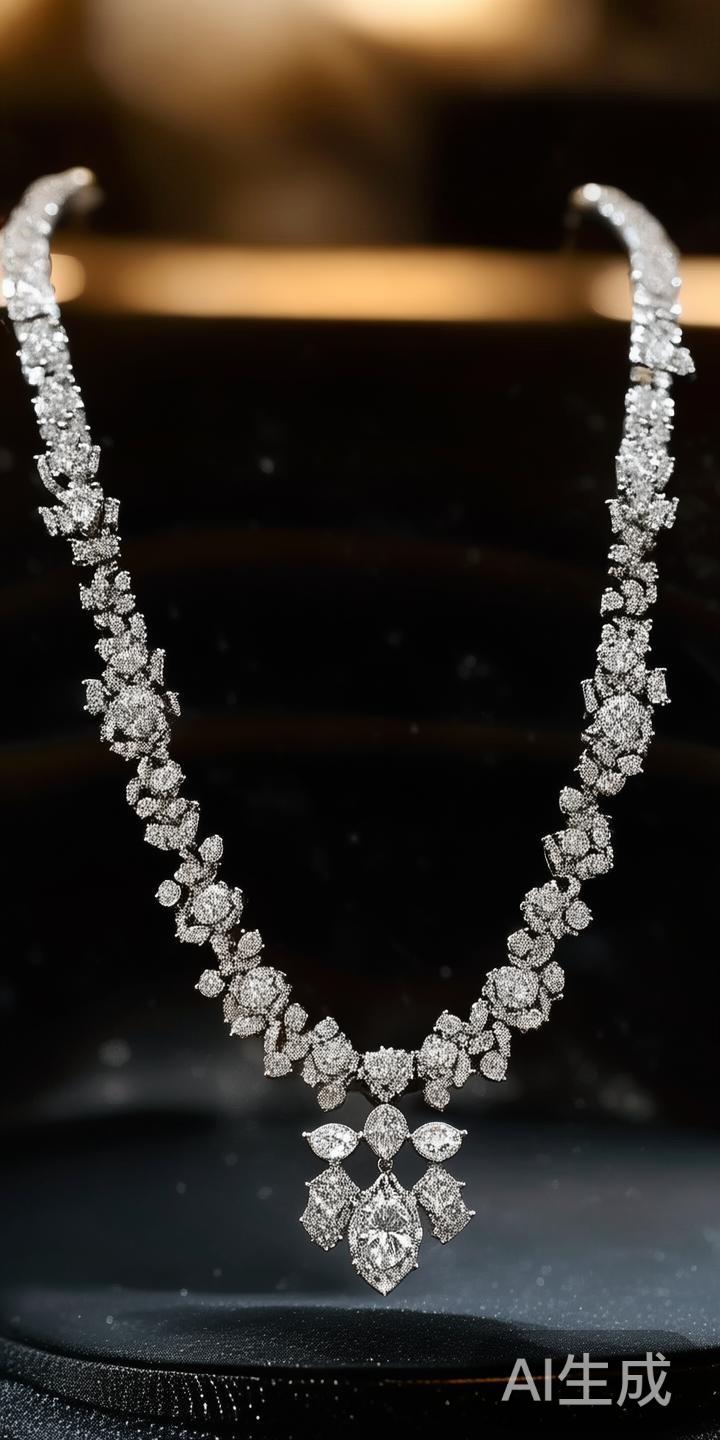 以某款经典项链为例，设计师采用了“皇冠切割”工艺，
